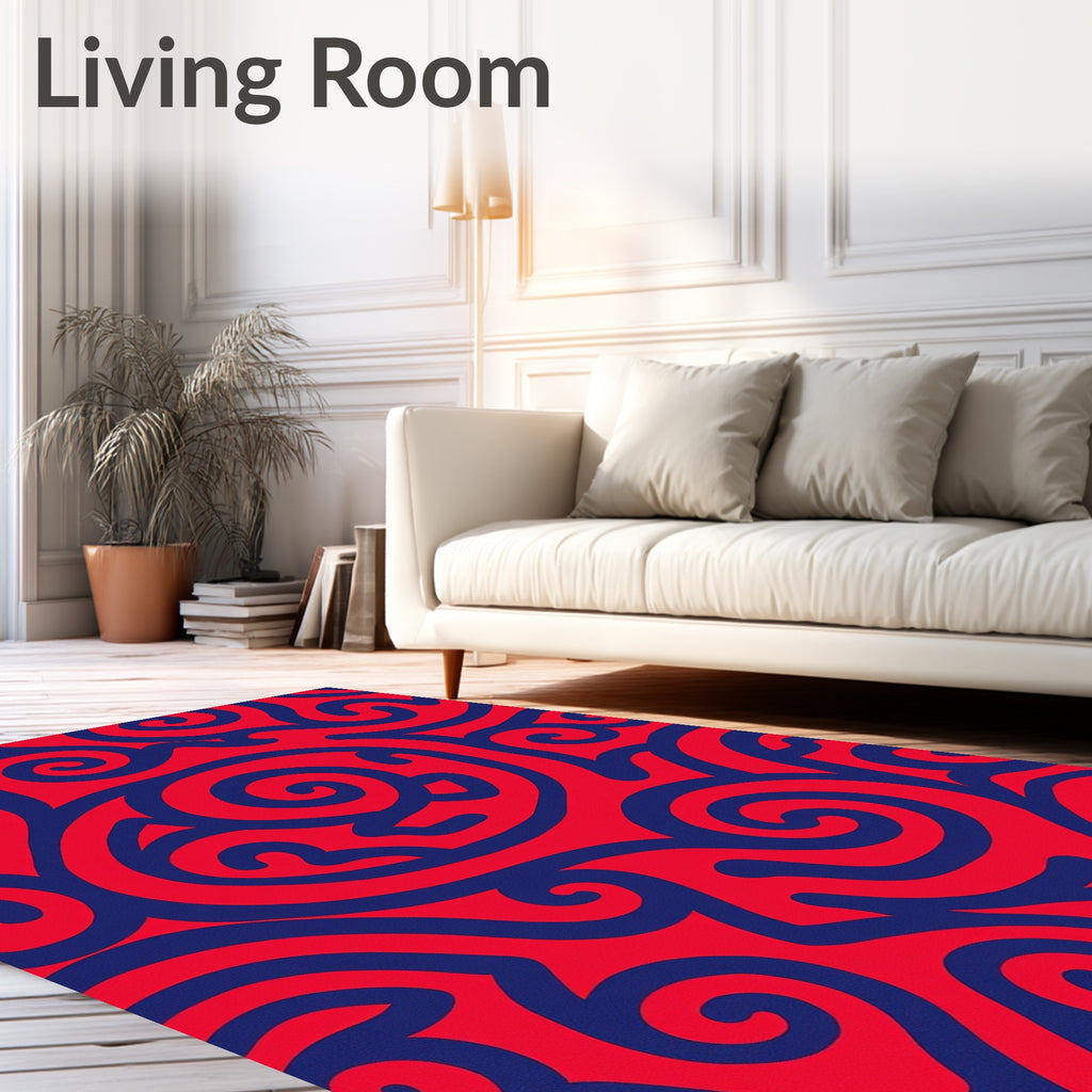 Swirling Red and Blue Pattern Rug