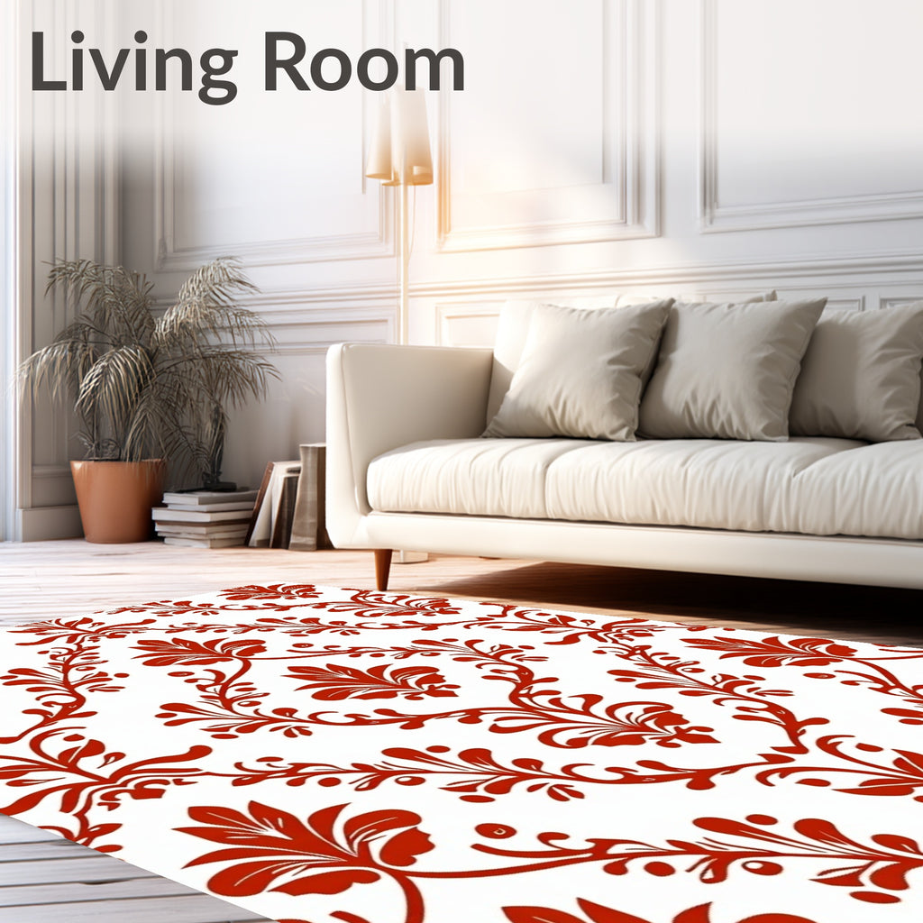Classic Red Floral Damask Pattern Rug