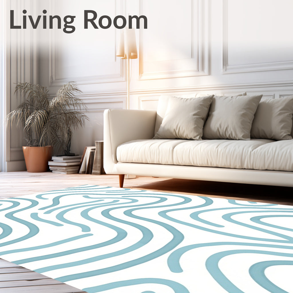 Abstract Blue Wavy Line Design Rug