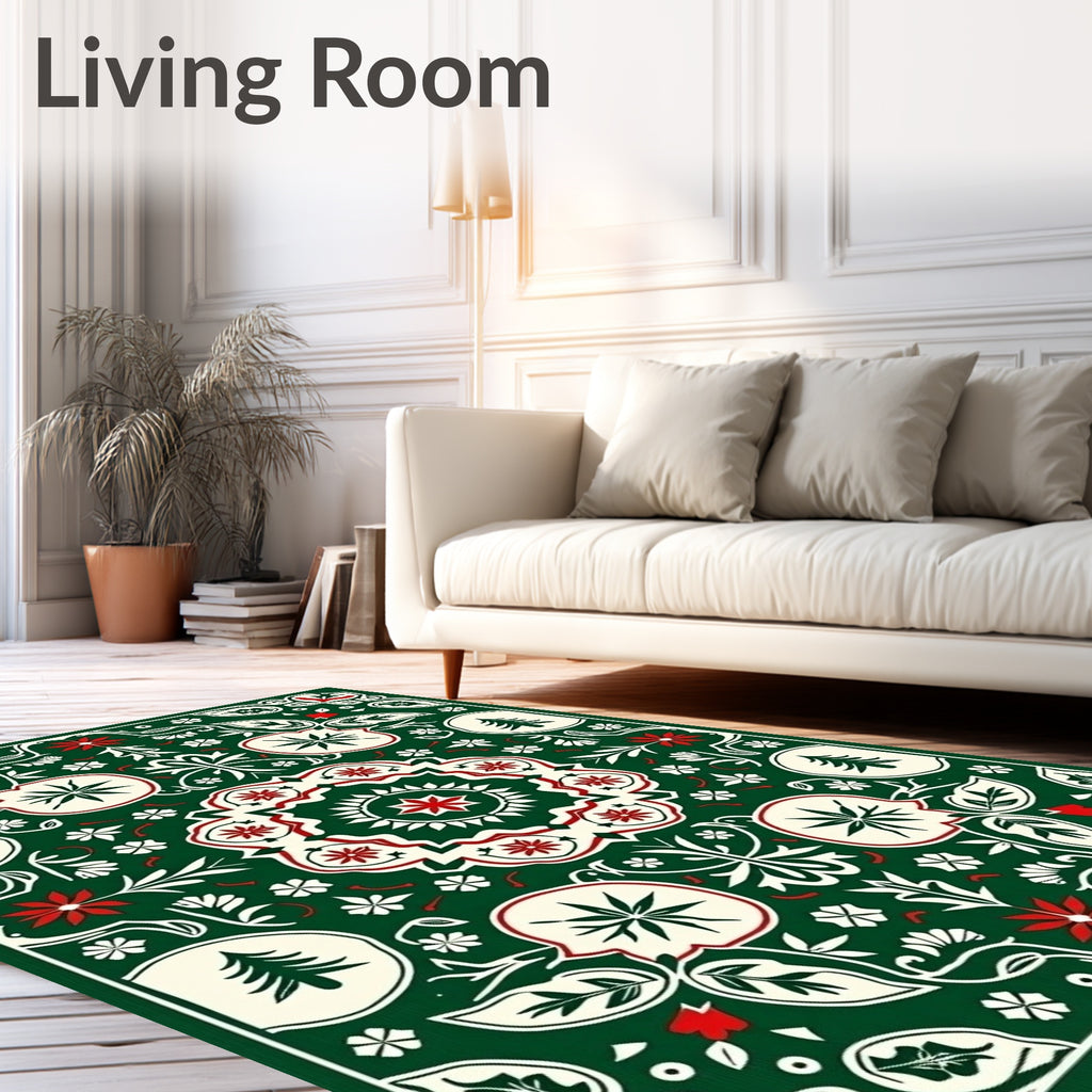 Forest Green Red Floral Medallion Rug