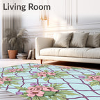 Floral Lattice Pattern With Pink Blooms Rug