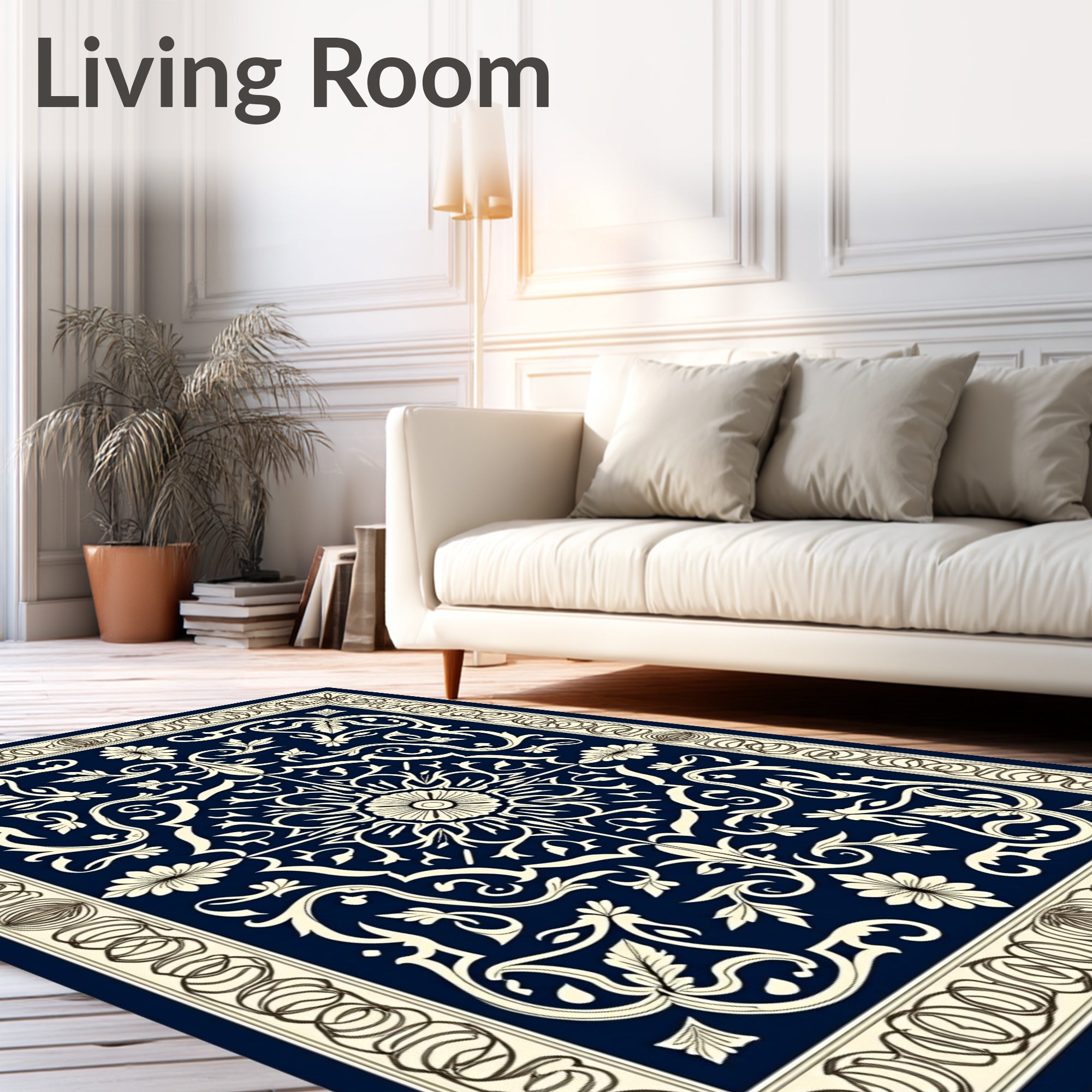 Elegant Ivory Floral Patterned Rug