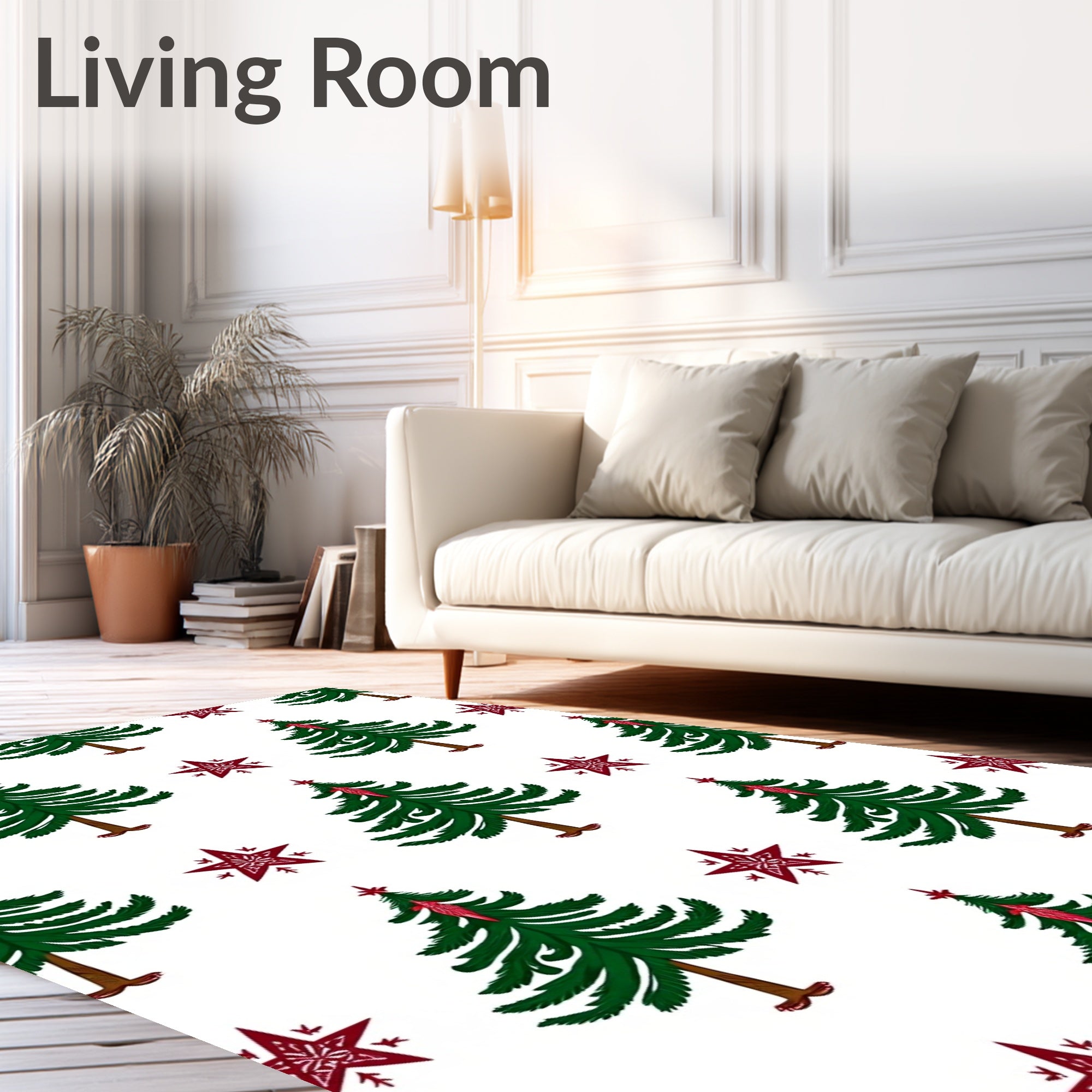 Green Trees Red Star Pattern Rug