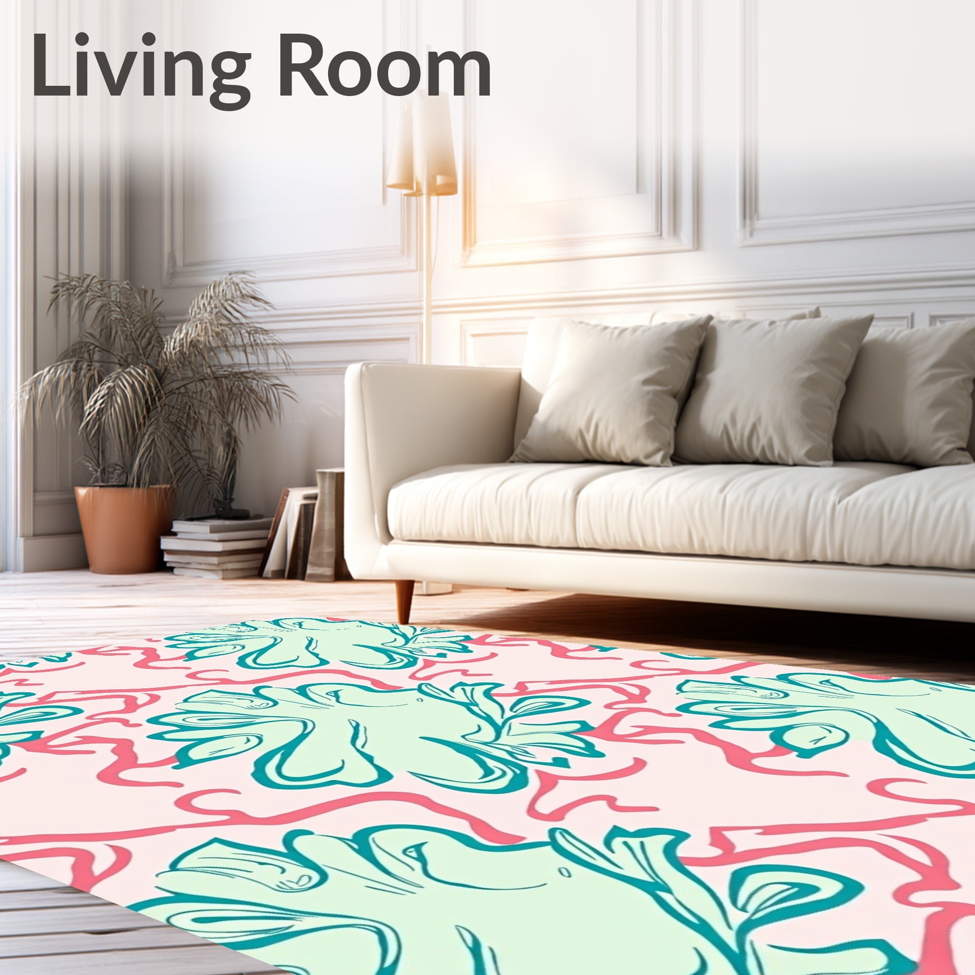 Abstract Coral And Leaf Motif Rug