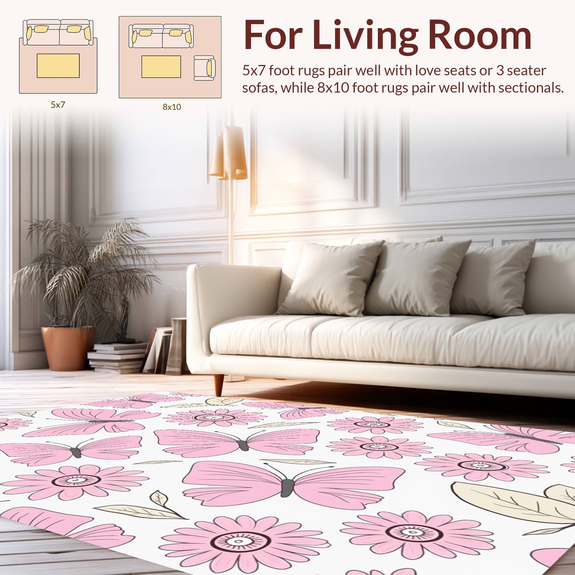 Pink Butterfly Daisy Pattern Rug