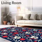 Whimsical Cat Rose Floral Pattern Rug