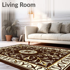 Chic Brown Gold Floral Scroll Rug