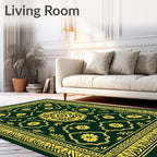 Elegant Green Gold Floral Medallion Rug