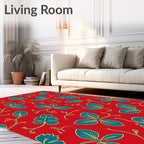 Vibrant Red Teal Floral Vine Pattern Rug