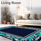 Deep Blue Floral Border Rug