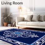 Elegant Blue White Floral Damask Pattern Rug