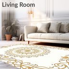 Golden Swirls Floral Mandala Design Rug