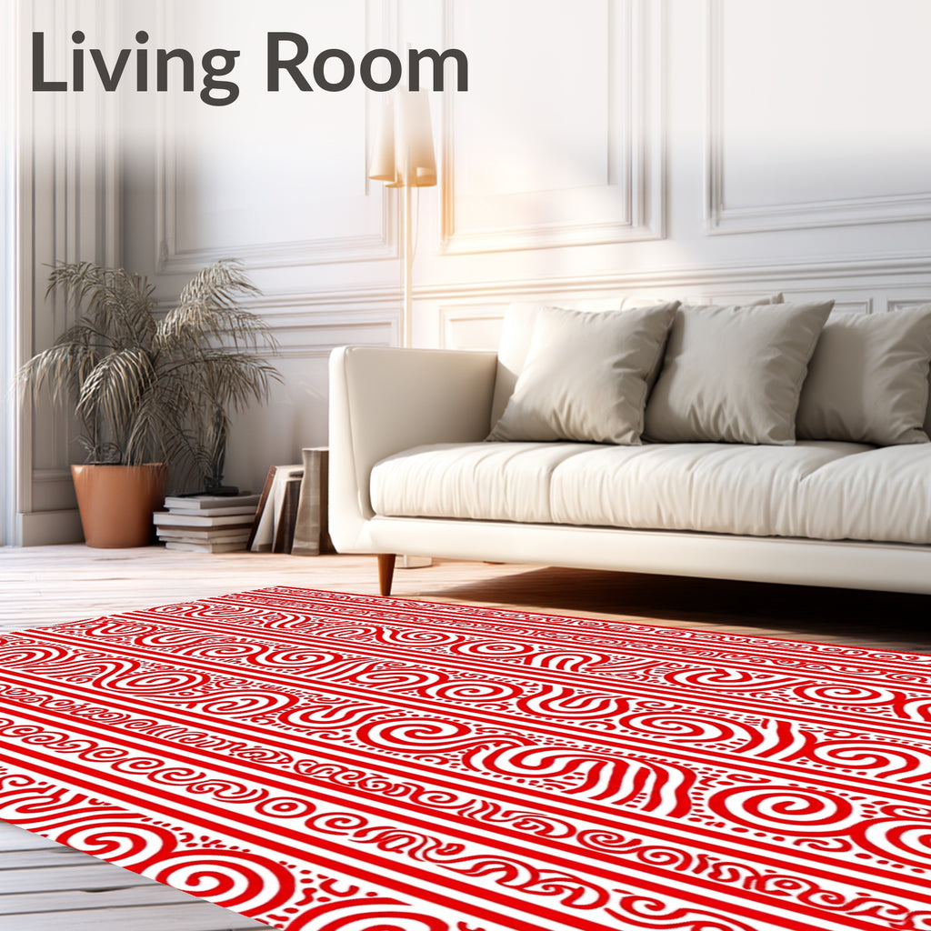 Red Stripe Organic Swirl Pattern Rug