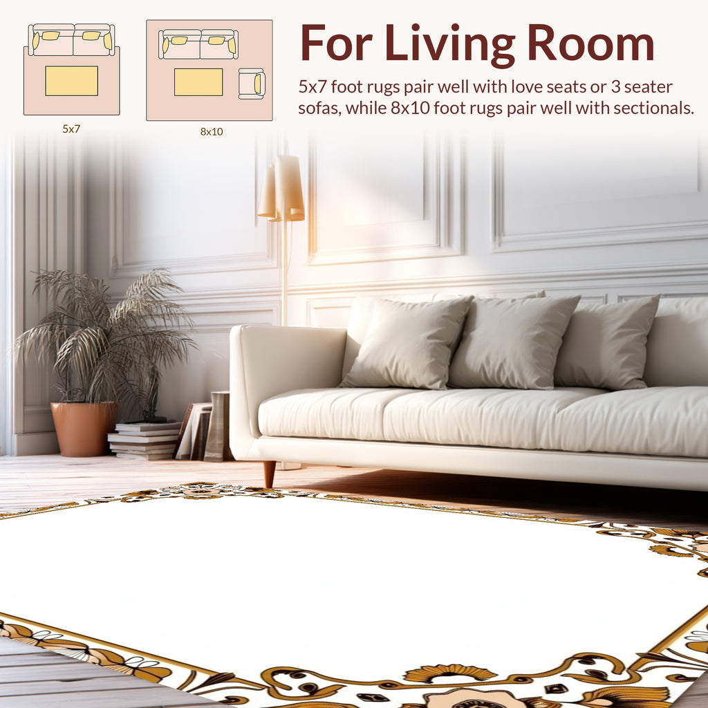 Art Nouveau Floral Golden Border Design Rug