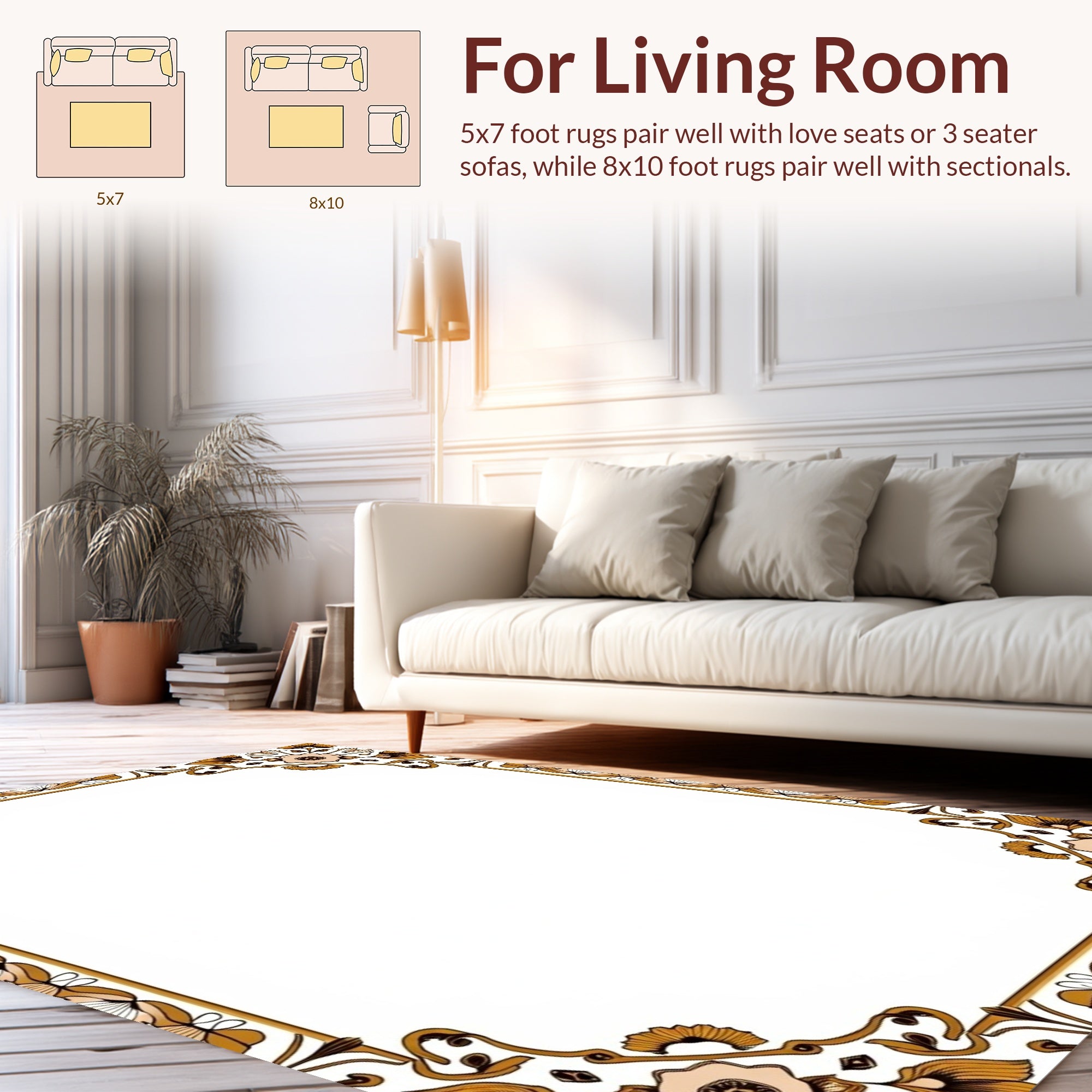 Art Nouveau Floral Golden Border Design Rug