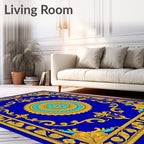Ornate Royal Blue Gold Floral Medallion Rug