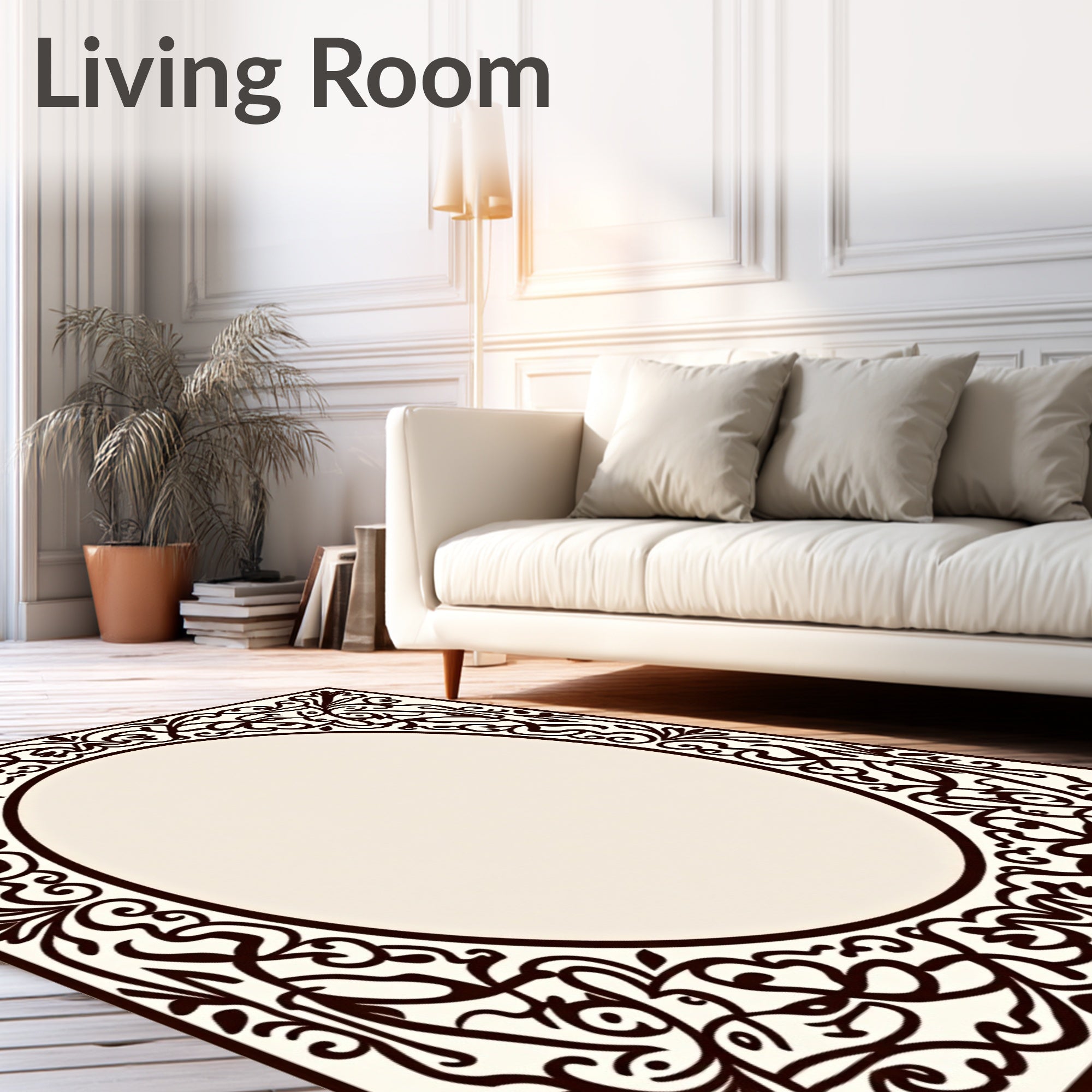 Ornate Black Floral Scrollwork Design Rug