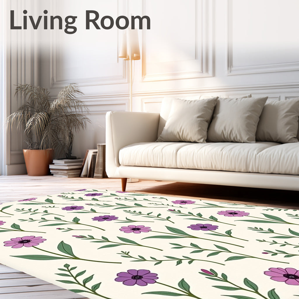 Purple Floral Botanical Art Design Rug
