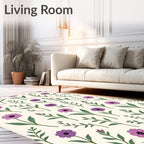 Purple Floral Botanical Art Design Rug