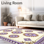 Purple Gold Floral Medallion Border Rug