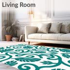 Teal Leafy Vine Swirl pattern Rug