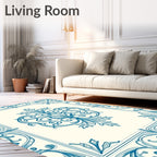 Intricate Blue Scrollwork Floral Pattern Rug