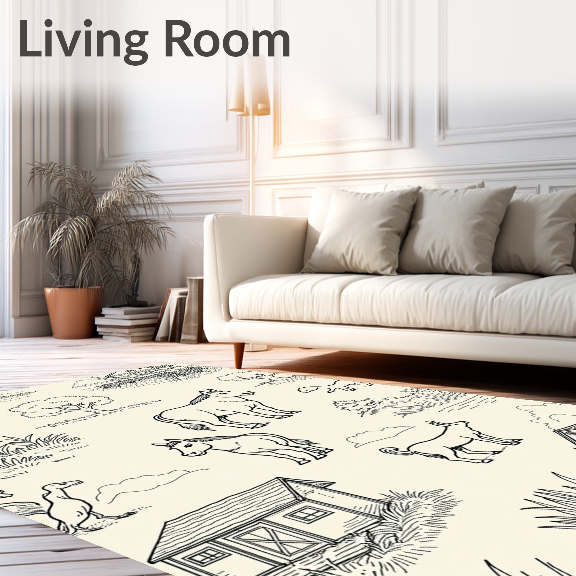 Farm Animal Sketch Pattern Rug