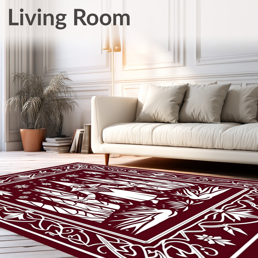 Mystical Figural Forest Snowflake Design Rug