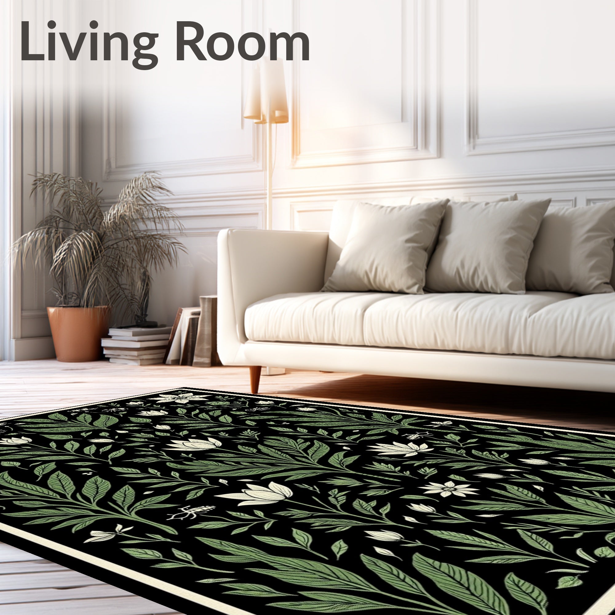Botanical Black Floral Garden Arrangement Rug