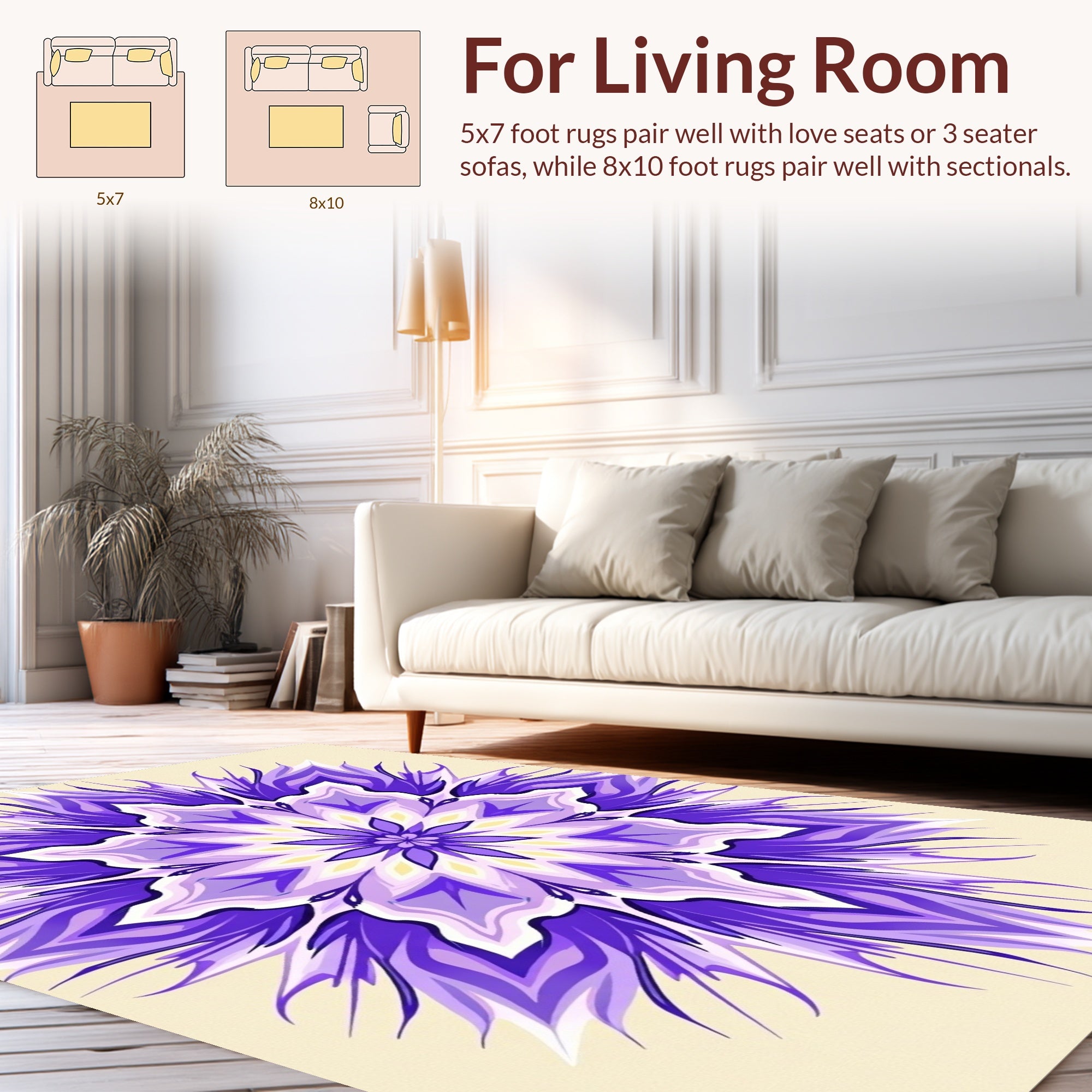Vibrant Purple Floral Mandala Design Rug