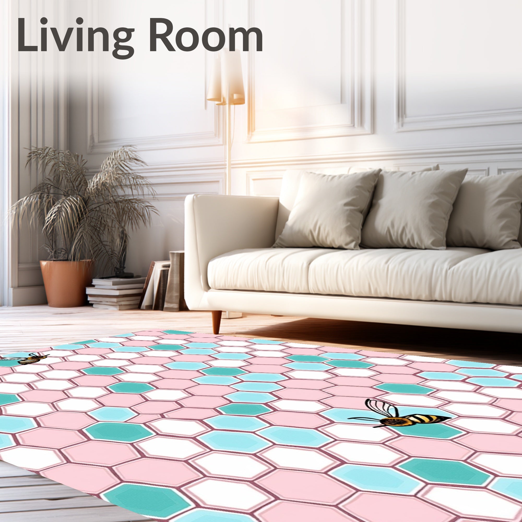 Sweet Bee Geometric Honeycomb Pattern Rug