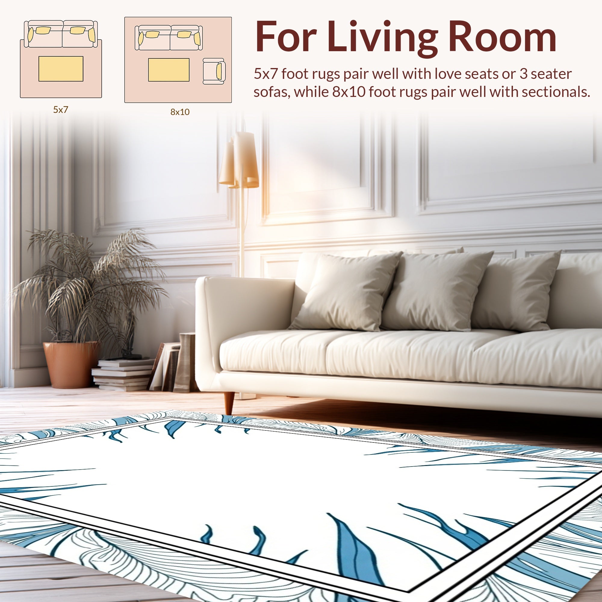 Abstract Blue Leafy Organic Pattern Rug