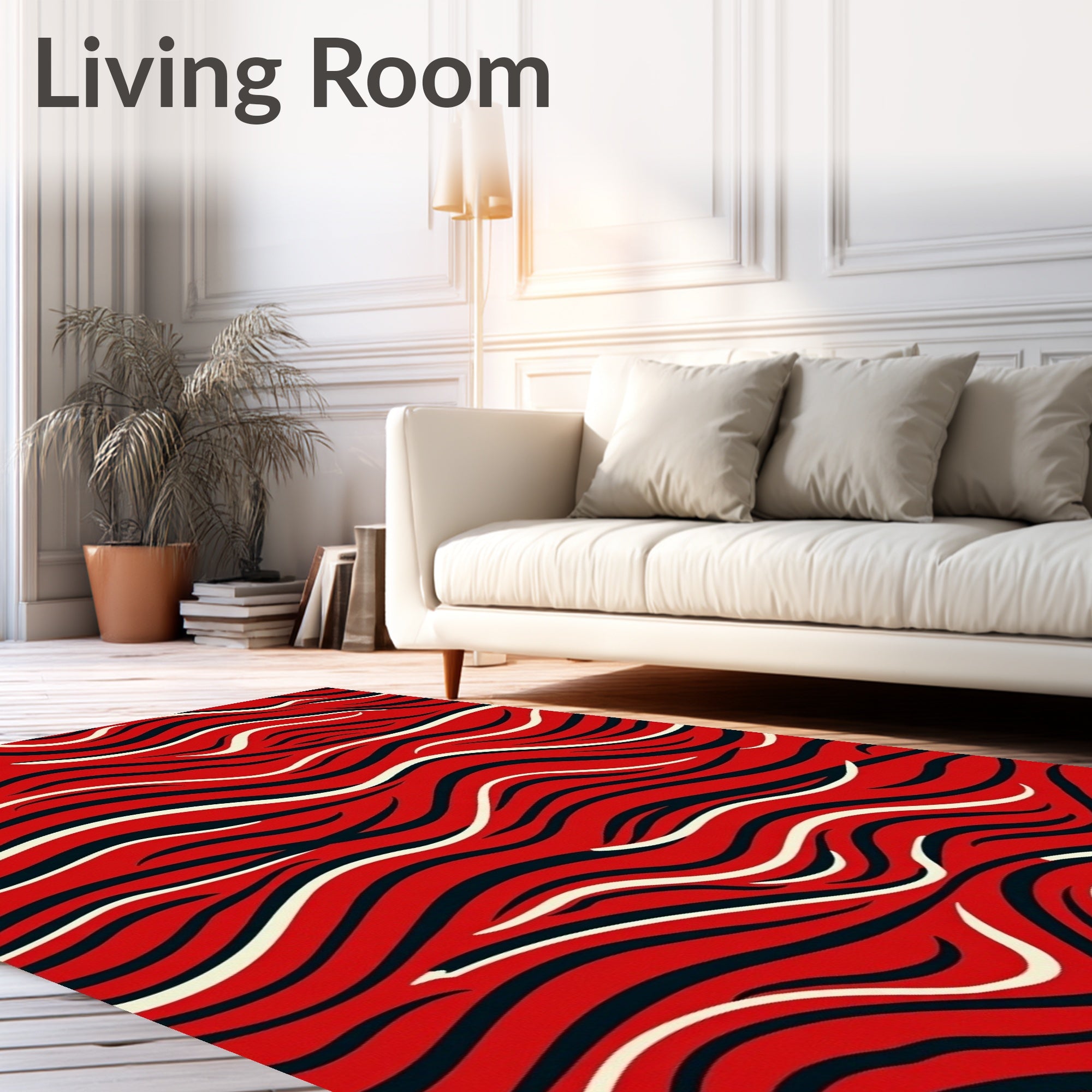 Bold Red and Black Wavy Stripes Rug
