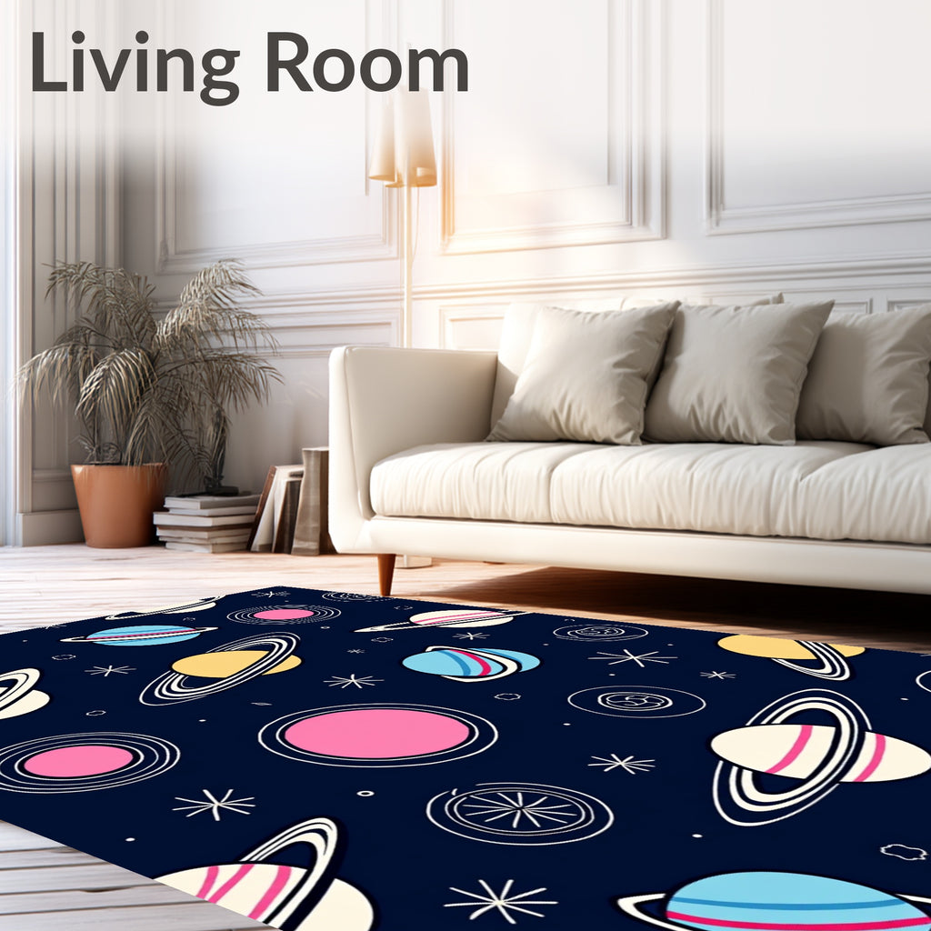 Cosmic Planets And Stars Dark Blue Rug