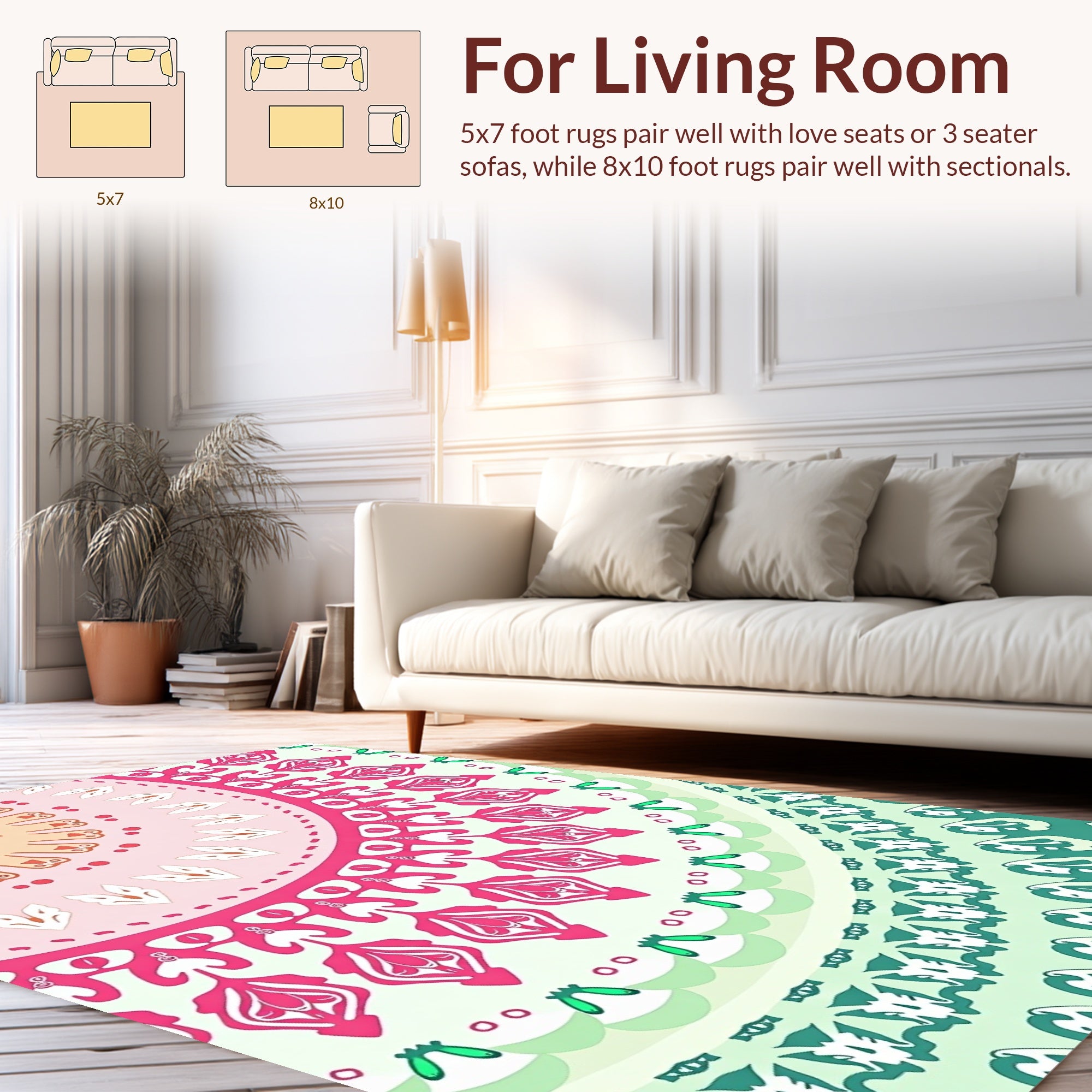 Mandala Floral Pattern With Pink Green Rug
