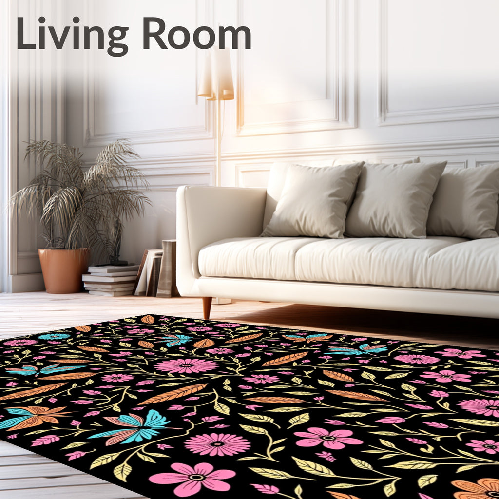 Whimsical Butterfly Floral Pattern Design Rug