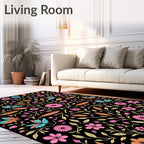 Whimsical Butterfly Floral Pattern Design Rug