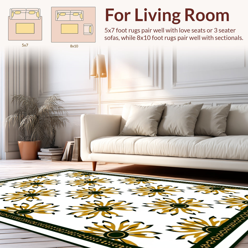 Golden Starburst Floral Geometric Design Rug