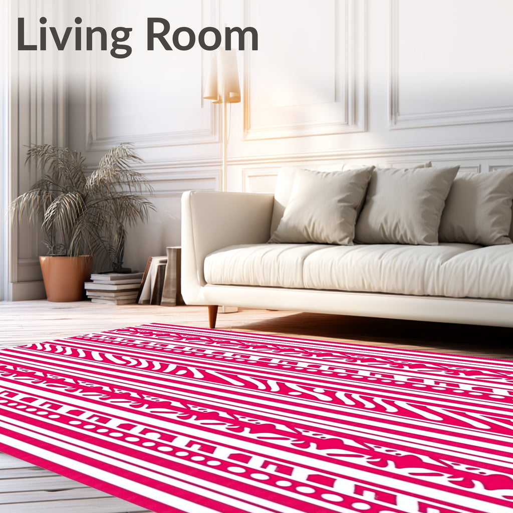 Bold Pink White Vertical Stripe Collage Rug