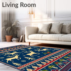 Navy Woodland Reindeer Folk Art Rug