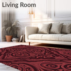 Rich Red Swirl Damask Pattern Rug
