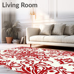 Red Floral Damask Pattern Rug