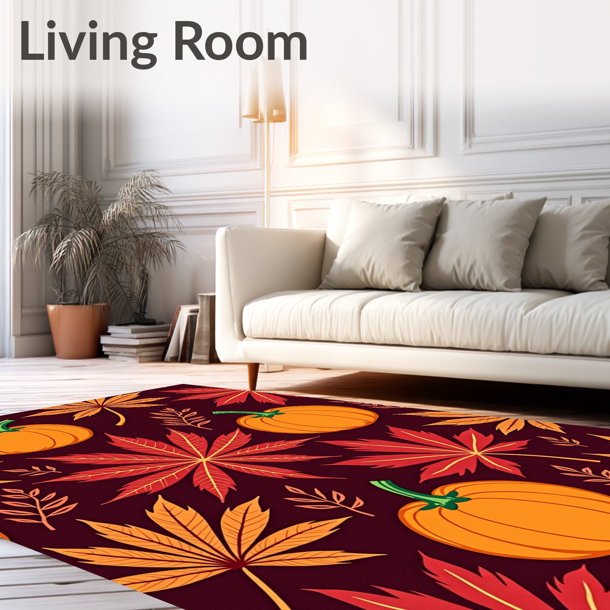 Autumn Harvest Pumpkin Leaf Pattern Rug