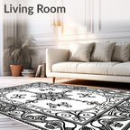 Ornate Scrollwork Floral Medallion Design Rug
