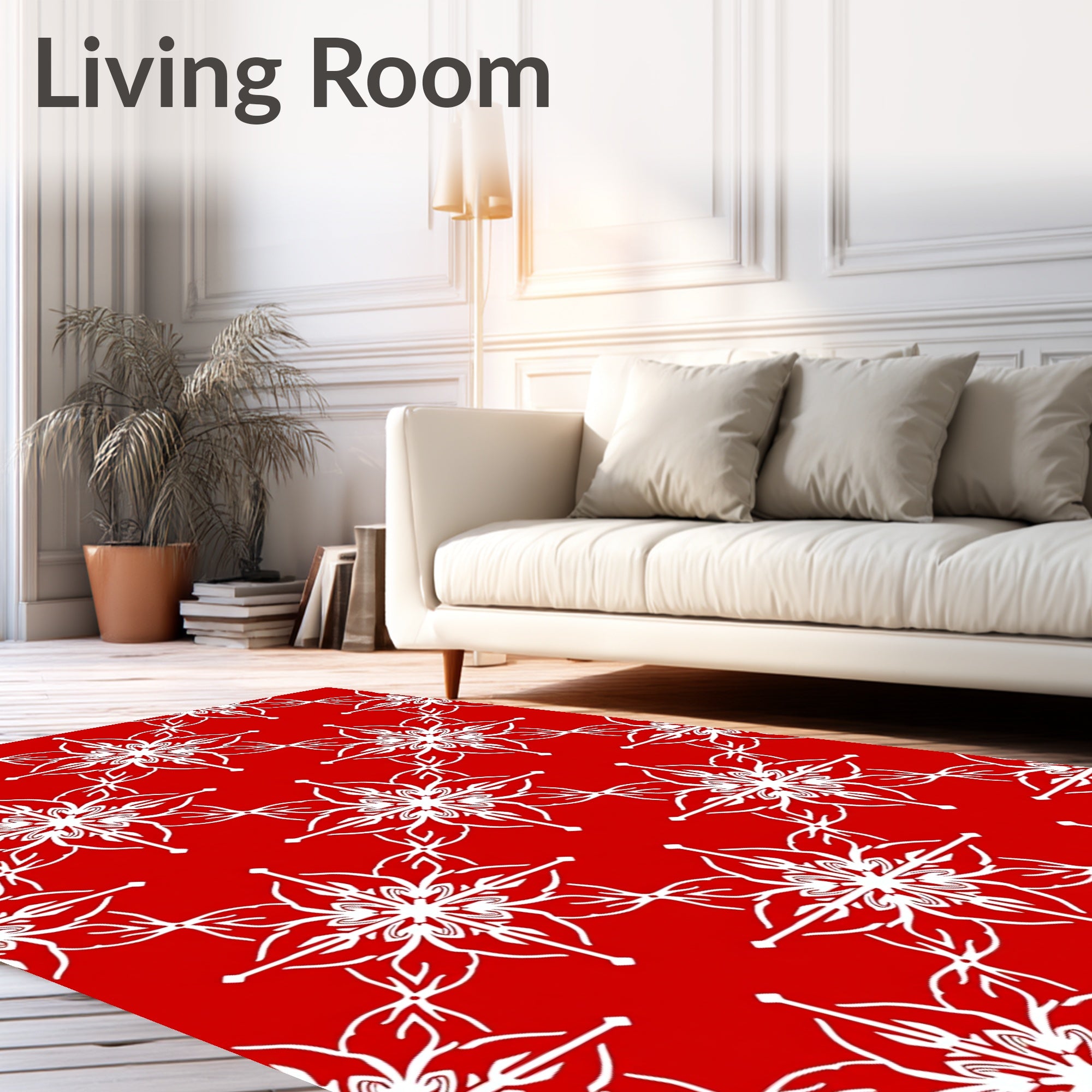Red White Starburst Geometric Pattern Rug