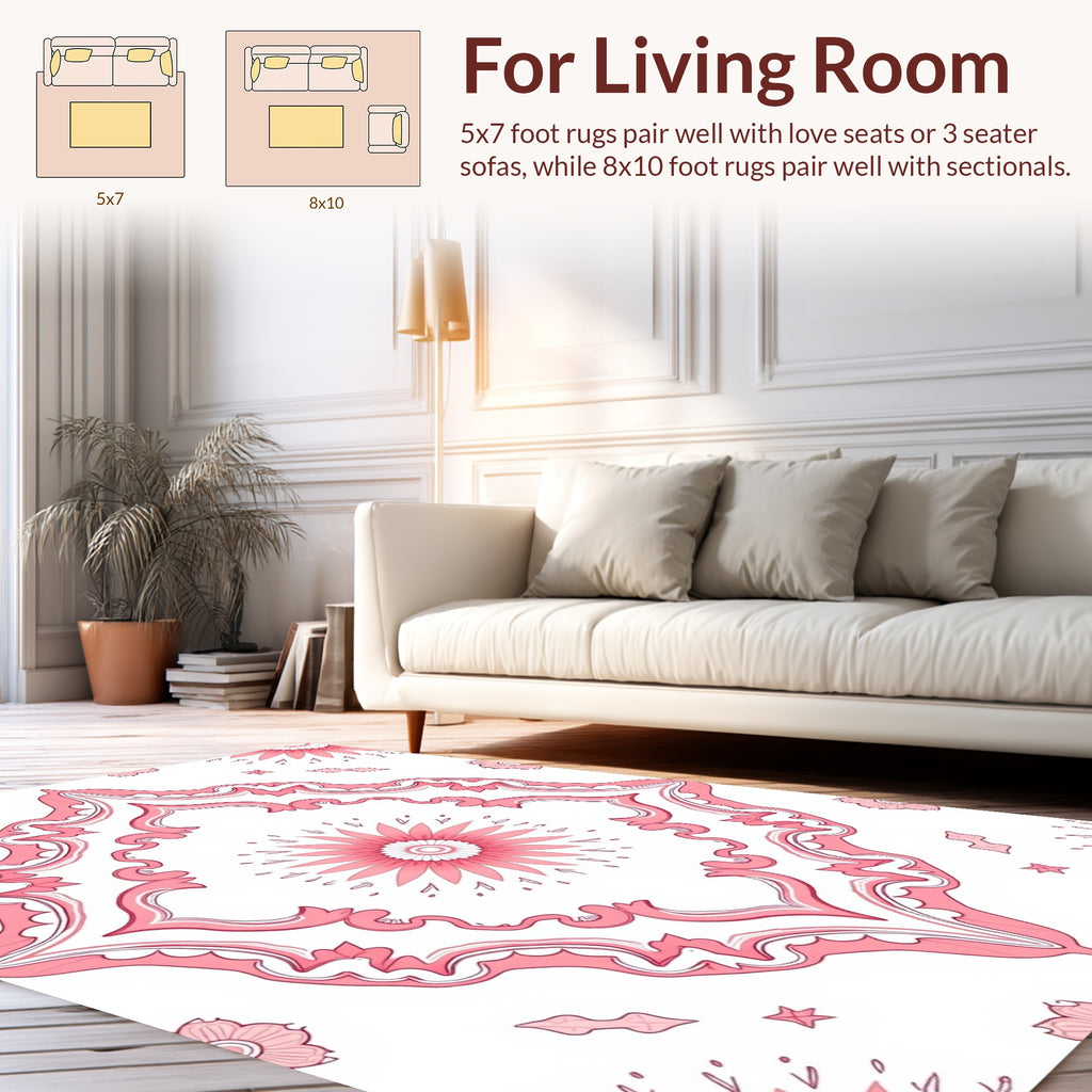 Ornate Pink Floral Medallion Design Rug
