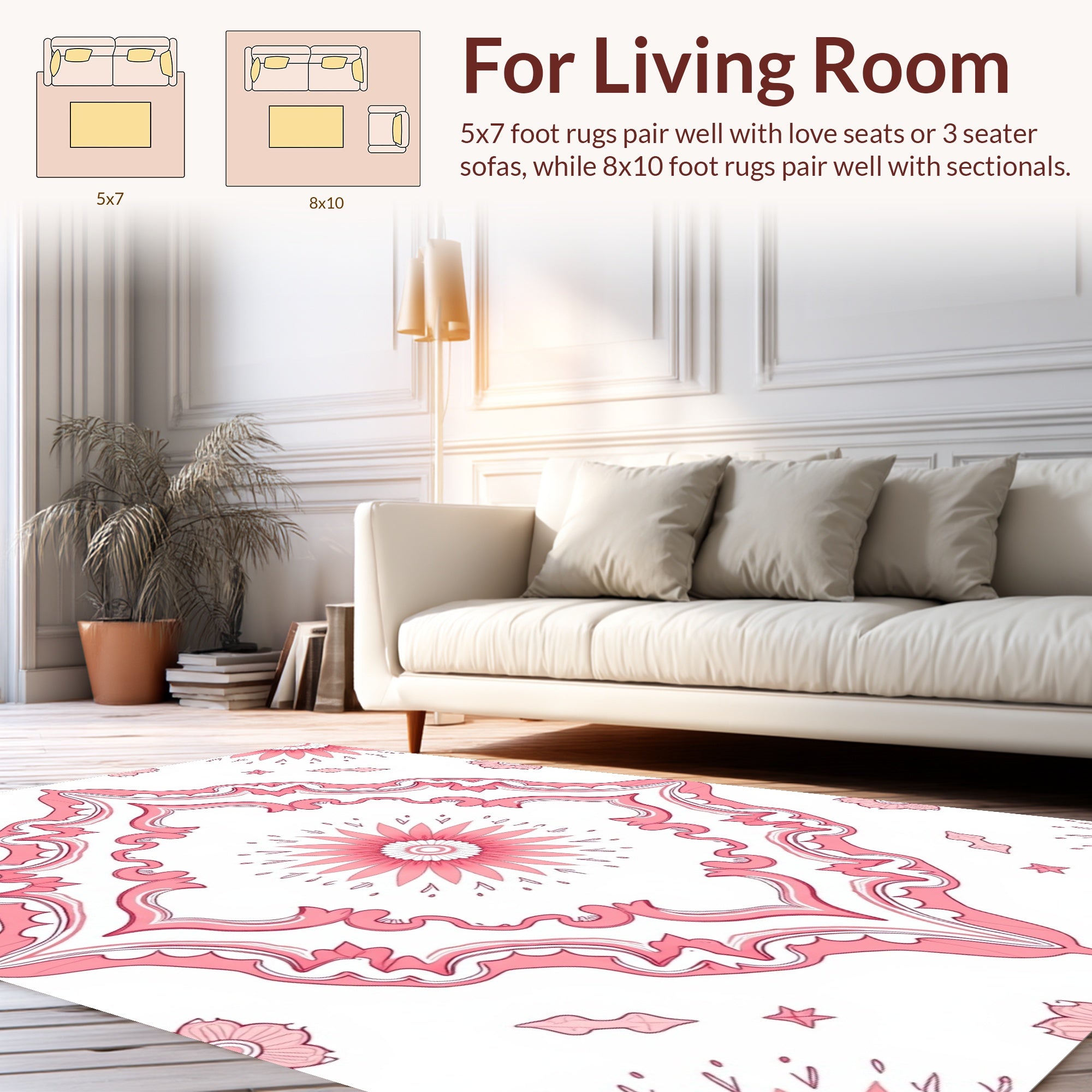 Ornate Pink Floral Medallion Design Rug