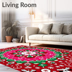Bright Red Folk Mandala Design Rug