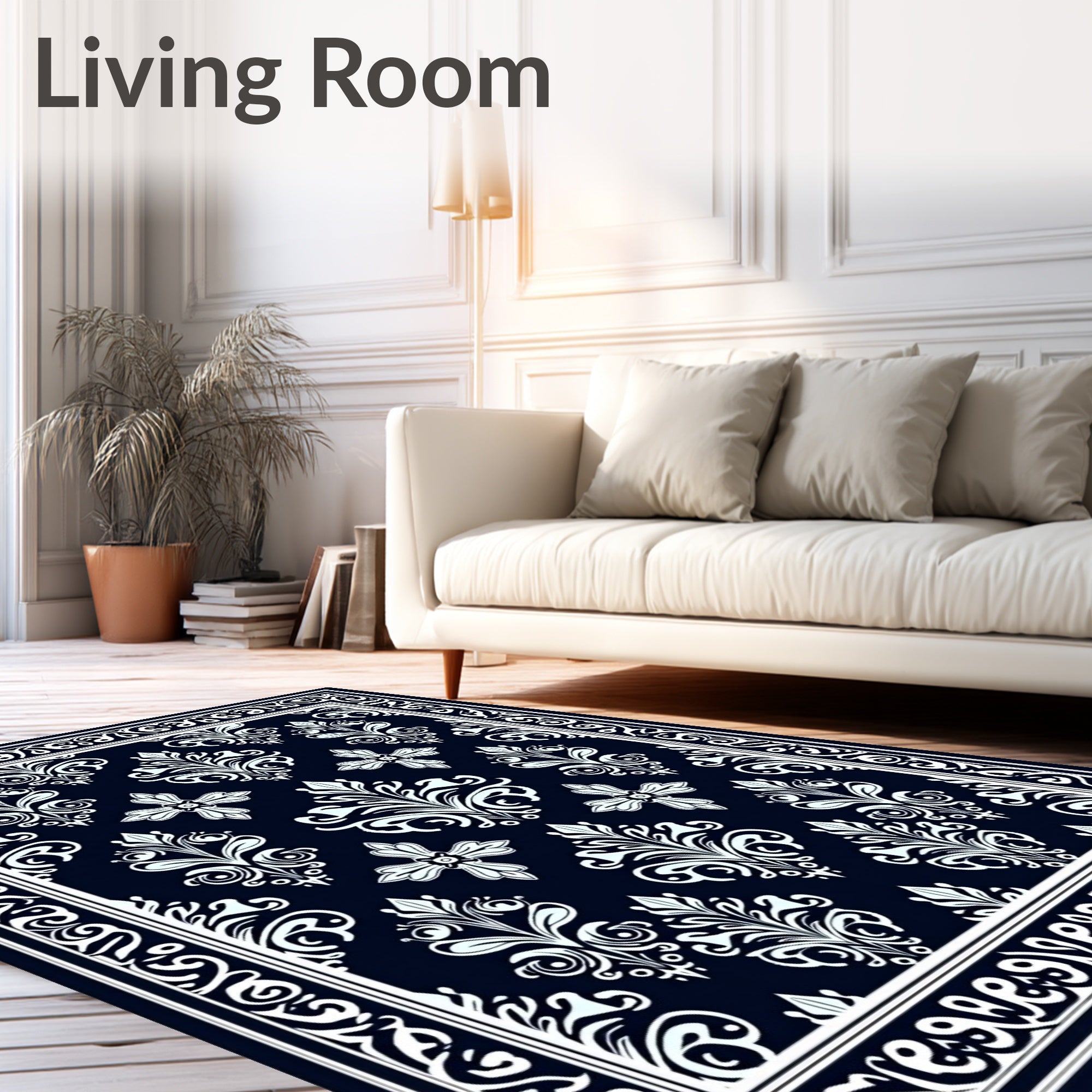 Classic White Damask Pattern Rug