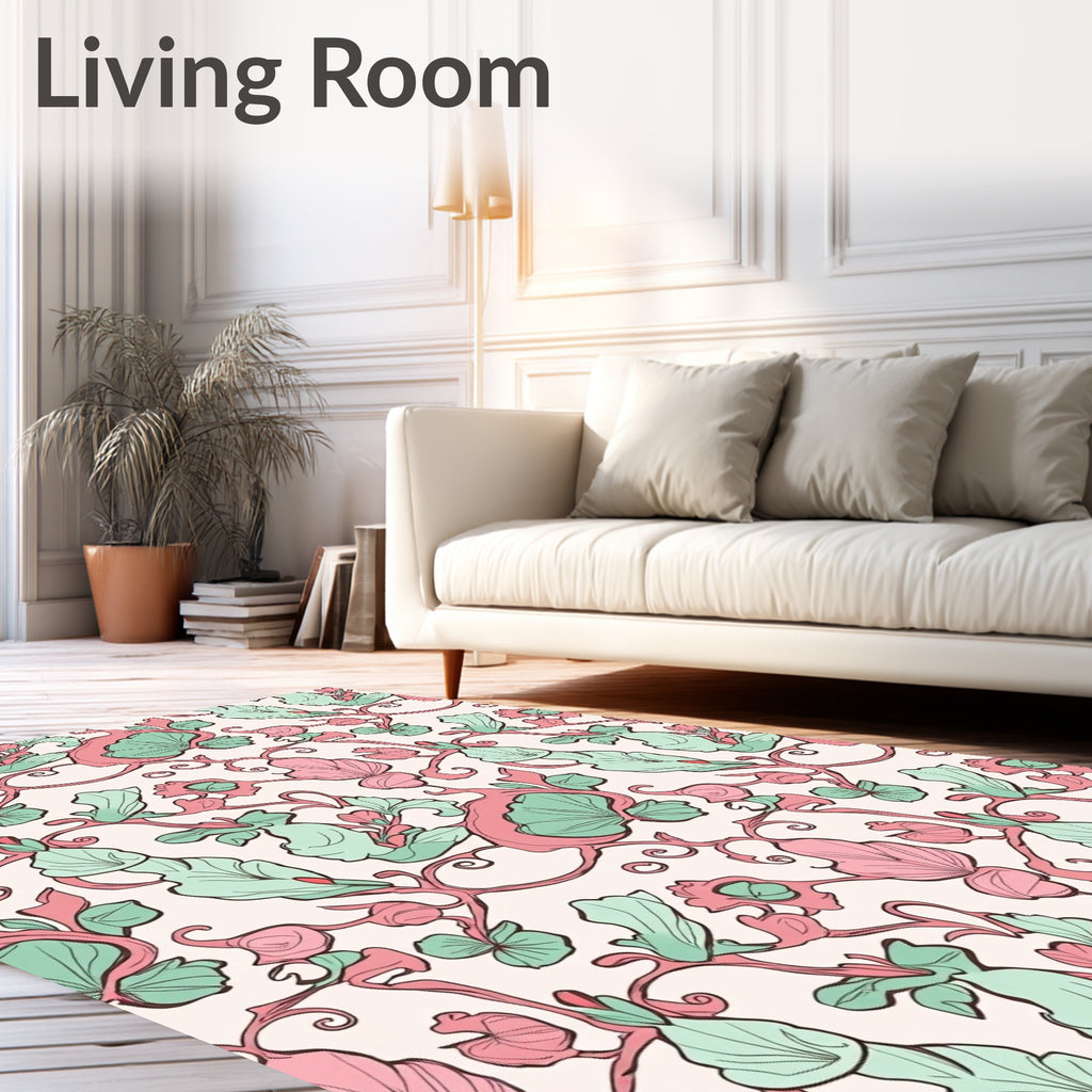 Pastel Floral Vine Scroll Pattern Rug